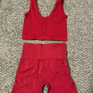 Colsie Women's Red Ribbed Athletic Set